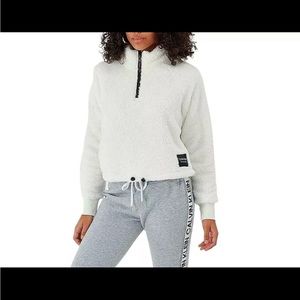 Calvin Klein Women's Sherpa Half-Zip Jacket in White Size Small